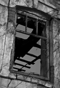 Old window on abandoned building Stock Photos