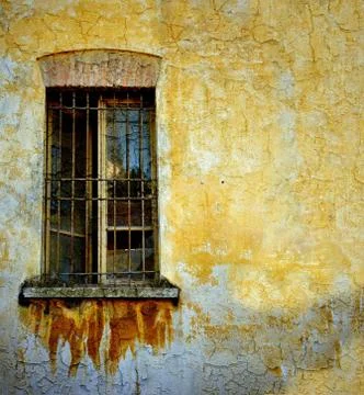 Old window and scratched wall. Stock Illustration