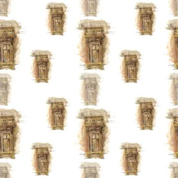 Old window architecture on white background. Seamless watercolor pattern Stock Photos