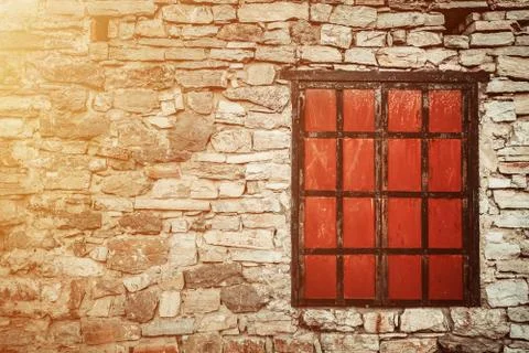 Old window in brick wall Stock Photos