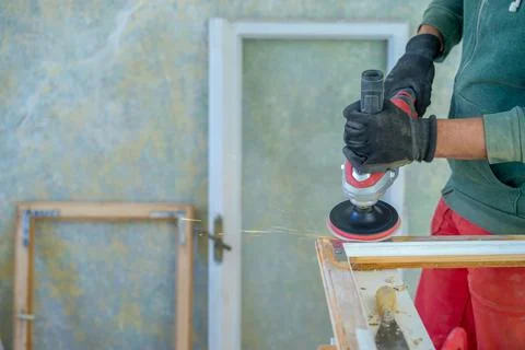 Old window frame restoration Stock Photos