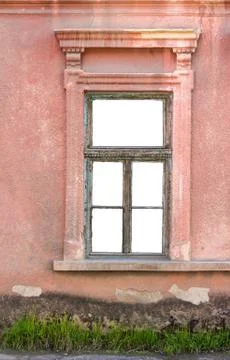 Old window frame on the wall Stock Photos