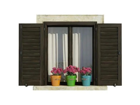 Old window isolated on white Illustrazione stock