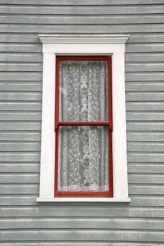 Old window with lace curtains Stock Photos