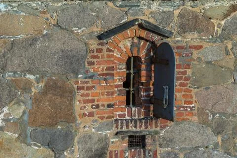 Old window in the old town Fredrikstad, Norway Stock Photos