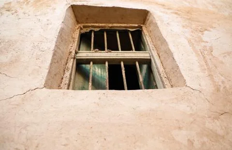 An old window in one of the ancient mud houses in the Sultanate of oman Stock Photos