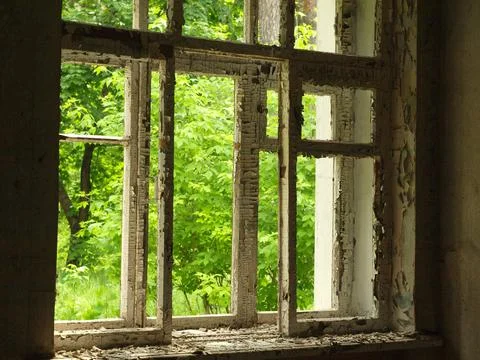 Old window with peeling paint Stock Photos