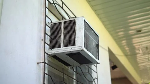 Old Window Type Air conditioner in Slow Motion Stock Footage 160790542