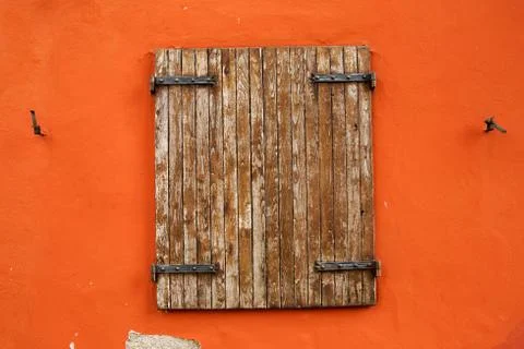 The Old window on wall background Stock Photos