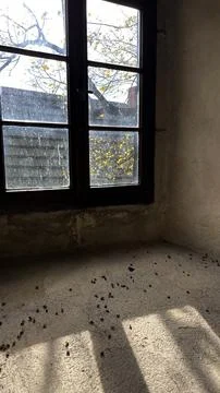 Old windows in the castle, view from the inside Poland Stock-Fotos