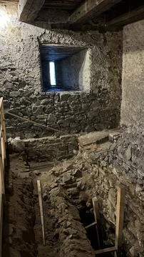 Old windows in the castle, view from the inside Poland Stock Photos