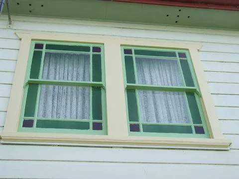 Old windows on house. Stock Photos
