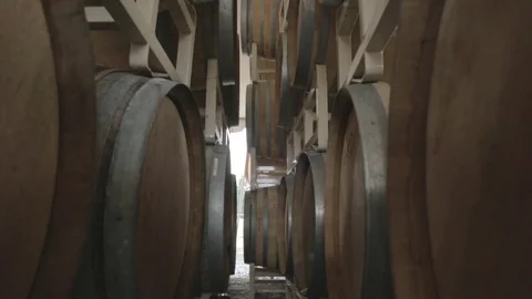 Old wine barrels in a wine cellar Stock Footage 83861745