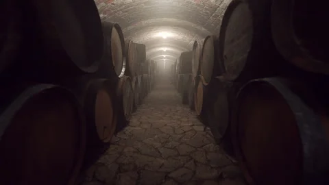 Old wine cellar with endless barrels, 3D animation Stock-Footage 297257575