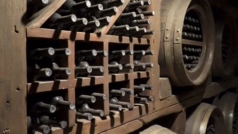 Old wine. Wine storage room Video stock 107830558