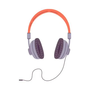 Old wired headphones, flat vector illustration isolated on white background. Stock Illustration