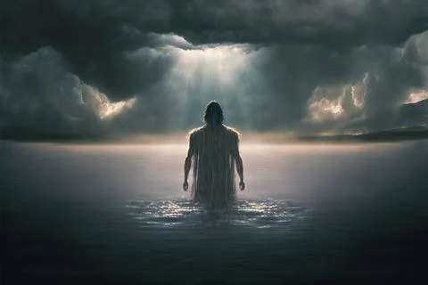 Old Wise Bible Hero Staying In Calm Water Contemplating Life Advanced Technology Stock Illustration