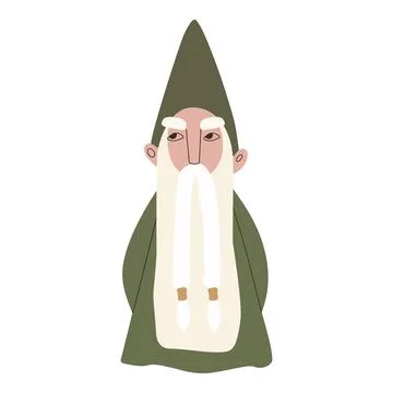 An old wise dwarf with a very long white beard, decorated with gold hairpins Illustrazione stock