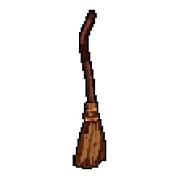 Old witch broom pixel art vector illustration Stock Illustration