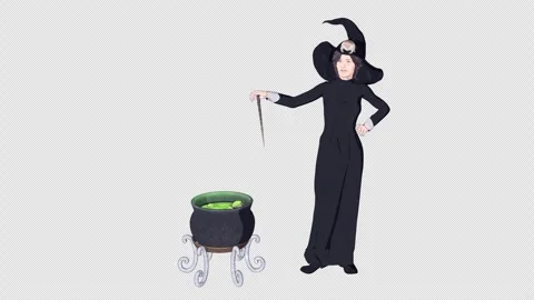 Old Witch Enchanting The Potion In Her Cauldron With Her Wand Stock Footage 346648680