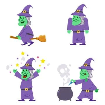 Old Witch Flat Character Collection Set Stock Illustration