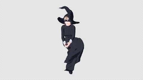 Old Witch Flying on Broomstick And Laughing, Long Shot Animation Stock Footage 345361331