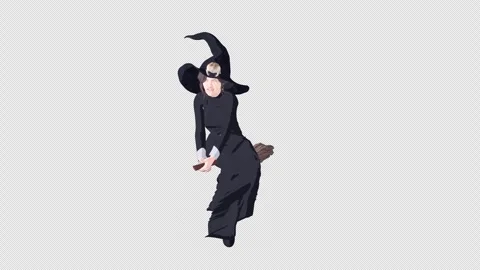 Old Witch Flying On Broomstick and Cackling, Isometric View Stock-Footage 345362417
