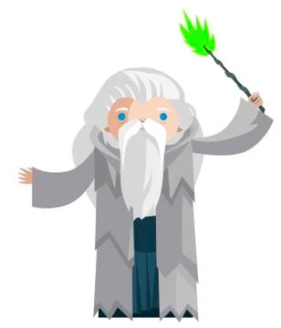 Old wizard with magical wand casting a spell Stock Illustration