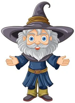 Old wizard wearing a hat with a long beard Stock Illustration