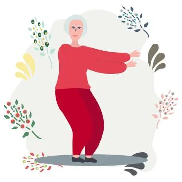 Old woman doing exercise. Illustrazione stock