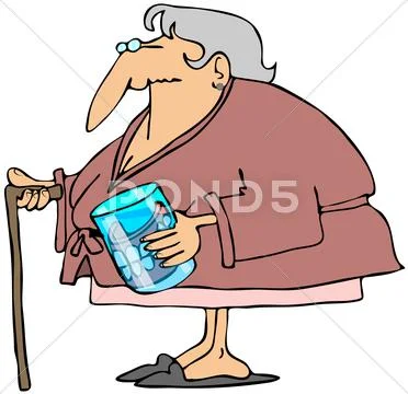Old woman with teeth in a glass Stock Illustration