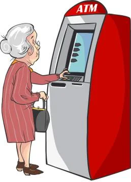 Old woman using atm machine vector image Stock Illustration