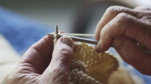 Old Womans Hands Knitting Stock Footage 58615313