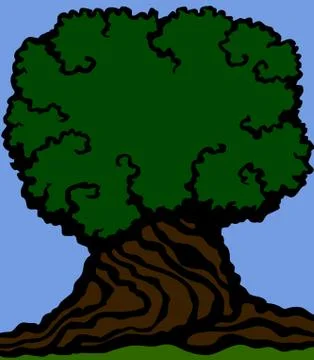 Old wood background. Image of a large trunk and a dense crown of an old tree Stock Illustration