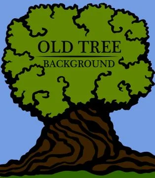 Old wood background. Image of a large trunk and a dense crown of an old tree. Stock Illustration