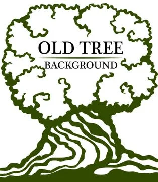 Old wood background. Image of a large trunk and a dense crown of an old tree. Stock Illustration