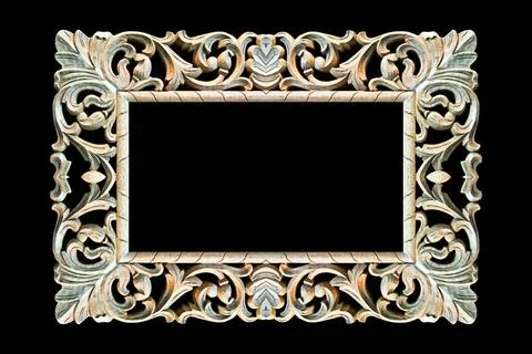 Old wood frame Old rectangular wooden frame isolated on black Copyright: x... 写真素材