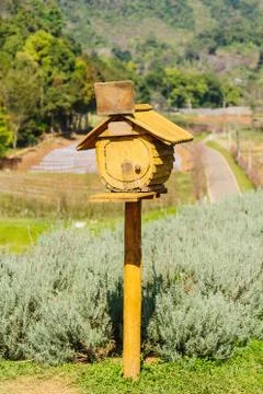 Old wood mailboxes. Stock Photos