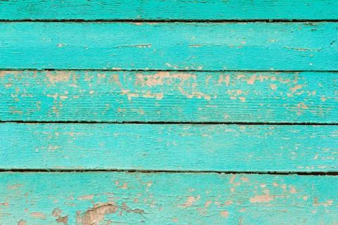 Old wooden background with cracked turquoise paint Stock Photos