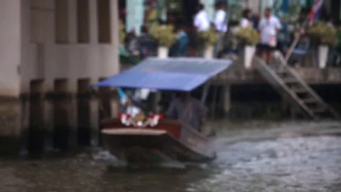 Old wooden boat down small river Thailand Stock Footage