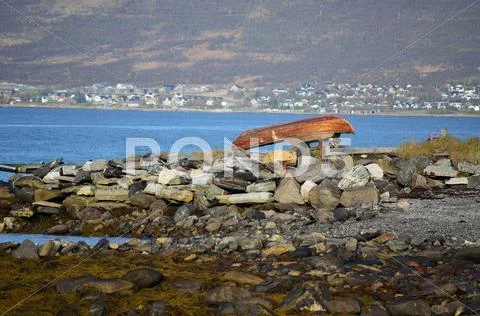 Old Wooden Boat On Sea Shore