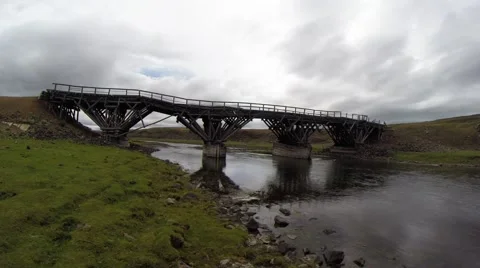 Old Wooden Bridge Over Small River in The Midst of The Mongolian Steppe Stock Footage 59717488