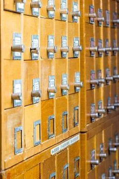 Old wooden card catalog Stock Photos