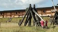 Old wooden catapults in Kyivan Rus park, Kopachiv village HD Footage