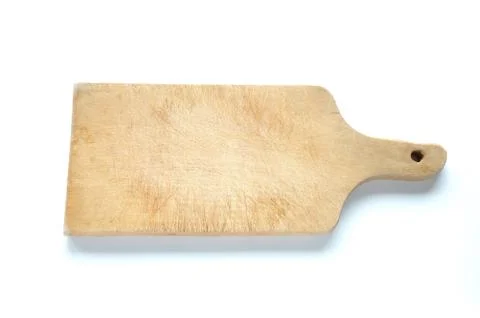 Old wooden chopping board on white background Stock Photos