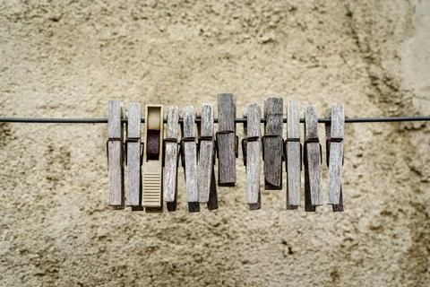Old wooden clothespins Stock Photos