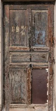 Old Wooden Door With Rotten Boards, Scary Door , Full Height Wooden Door Texture Stock Photos