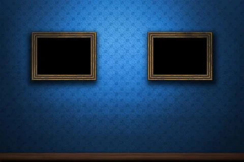 Old wooden frames on blue retro grunge wall Stock Illustration