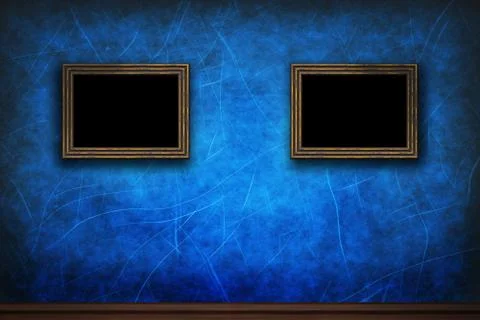 Old wooden frames on blue retro grunge wall Stock Illustration