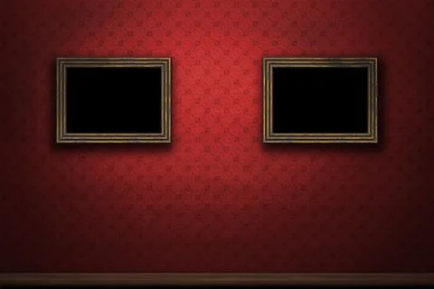 Old wooden frames on red retro grunge wall Stock Illustration